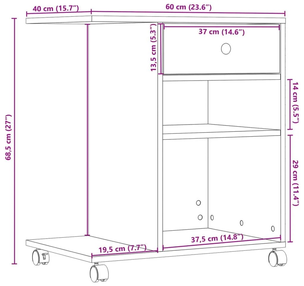 Βάση Εκτυπωτή με Ρόδες Sonoma Δρυς 60x40x68,5 εκ. - Καφέ