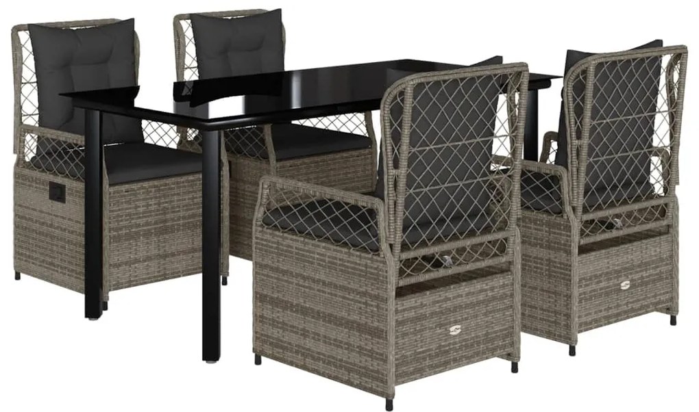 vidaXL Σετ Τραπεζαρίας Κήπου 5 τεμ. Γκρι Συνθ. Ρατάν με Μαξιλάρια