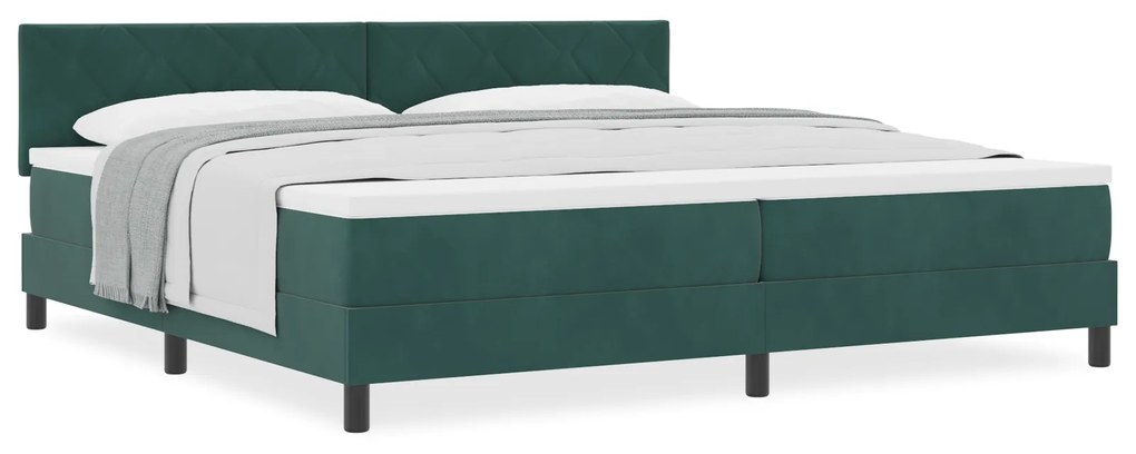 vidaXL Κρεβάτι Box Spring με Στρώμα Σκούρο Πράσινο 200x200 εκ Βελούδο