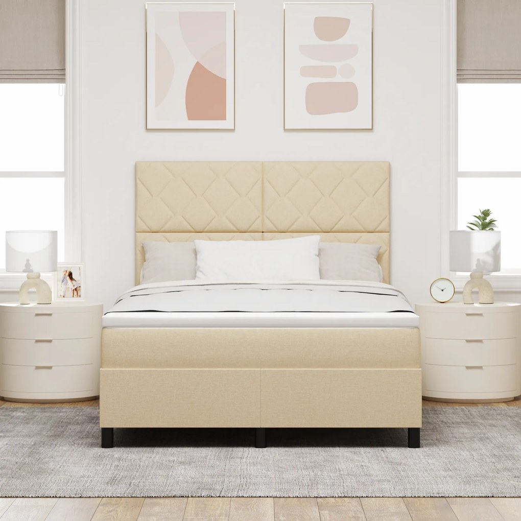 vidaXL Κρεβάτι με Ελατήριο και Στρώμα Κρεμ 140x200 cm Υφασμάτινο