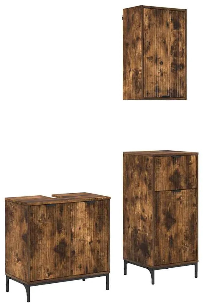 vidaXL Σετ Επίπλων Μπάνιου Καρό 3 pcs Καπνιστή δρυς 39.5 x 36 x 88 εκ