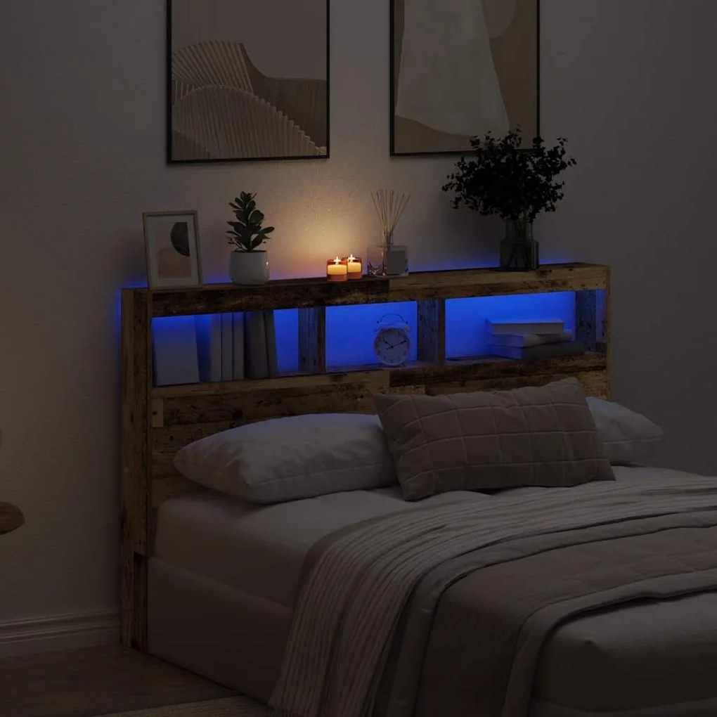 Κεφαλάρι με Αποθηκευτικό Χώρο &amp; LED 160x17x102 εκ. - Καφέ