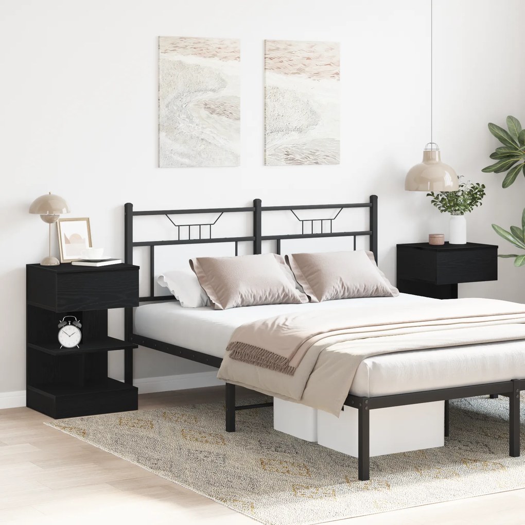 vidaXL Κομοδίνο 2 τμχ Μαύρη Δρυς 40x35x65 εκ. Κατασκευασμένο από Ξύλο