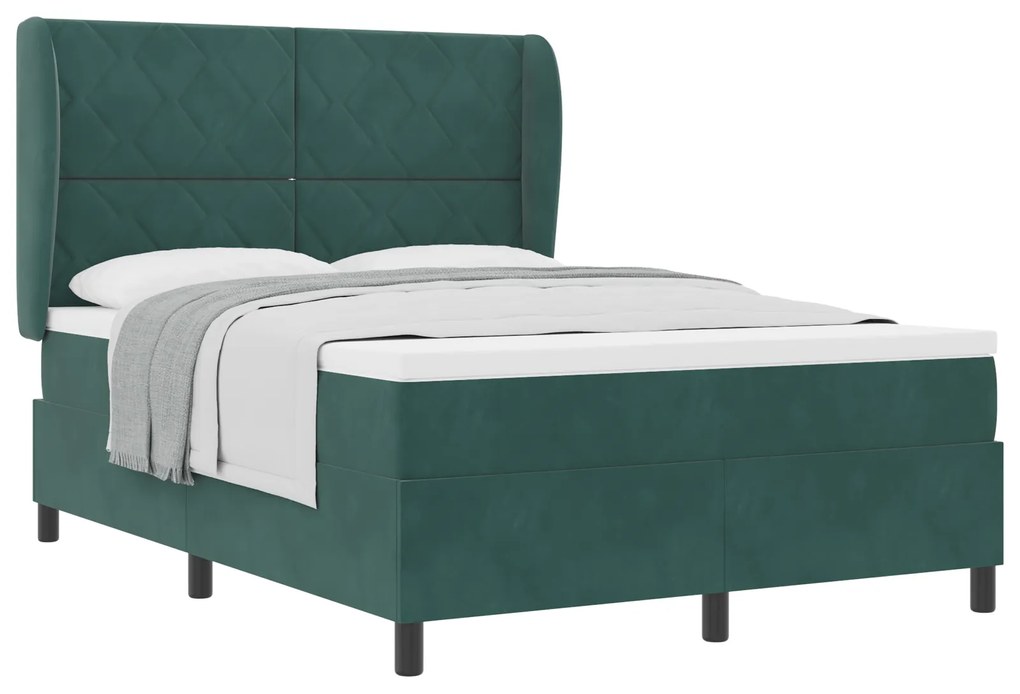vidaXL Κρεβάτι με ελατήρια Σκούρο πράσινο 140 x 200 cm Βελούδο
