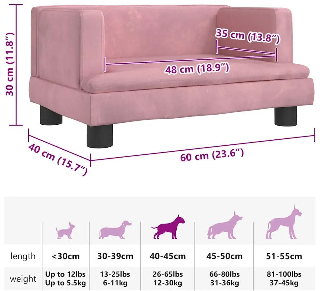 vidaXL Κρεβάτι Σκύλου Ροζ 60 x 40 x 30 εκ. Βελούδινο