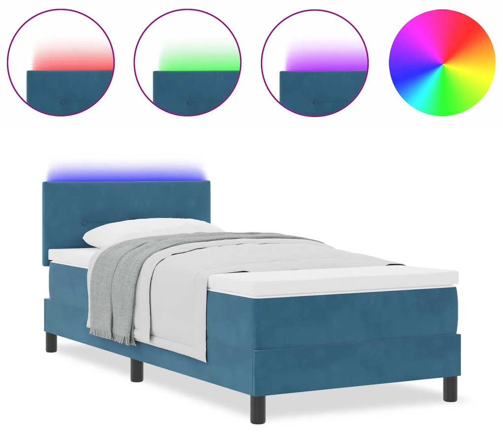 vidaXL Κρεβάτι Με Σπαστό Στρώμα & LED Μπλε Σκούρο 90x190 εκ. Βελούδο