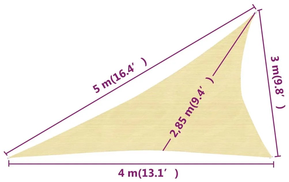 Πανί Σκίασης Μπεζ 3 x 4 x 5 μ. από HDPE 160 γρ./μ² - Μπεζ