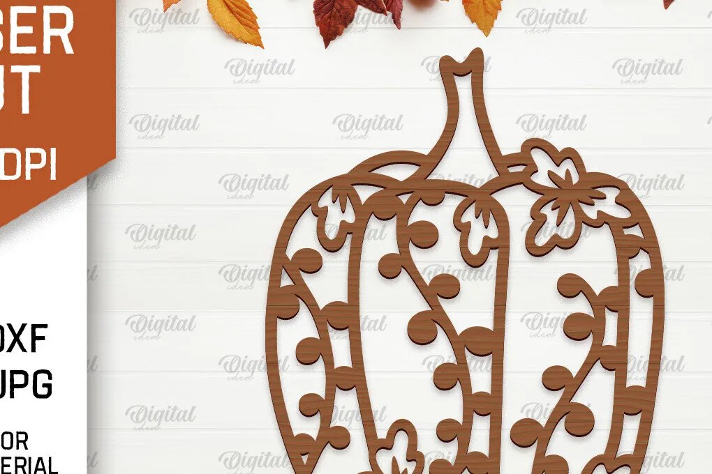 Σετ των 2 Intra απο ξύλο plywood 3mm-4mm πάχος Φθινοπωρινή διακόσμηση τοίχου κολοκύθας με λέιζερ Δίασταση 15x15 cm INTRAFABR-102188948