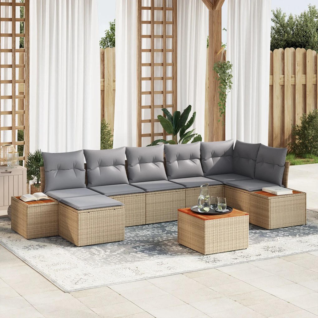 vidaXL Σετ Καναπέ Κήπου 8 pcs Μπεζ 55 x 55 x 37 εκ. PE ρατάν