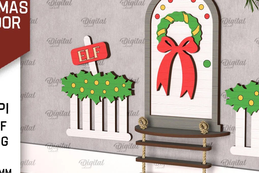 Σετ των 3 Intra απο ξύλο plywood 3mm-4mm πάχος Χριστουγεννιάτικο πόρτας ξωτικού Δίασταση 15x15 cm INTRAFABR-104364123