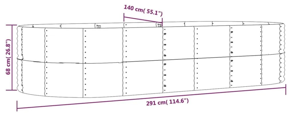 vidaXL Ζαρντινιέρα Ασημί 291x140x68 εκ. Ατσάλι με Ηλεκτρ. Βαφή Πούδρας