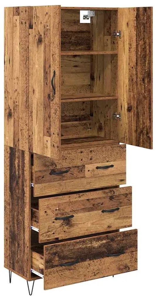 vidaXL Highboard με συρτάρι 2 pcs Παλιό ξύλο Μηχανική ξυλεία και γυαλί