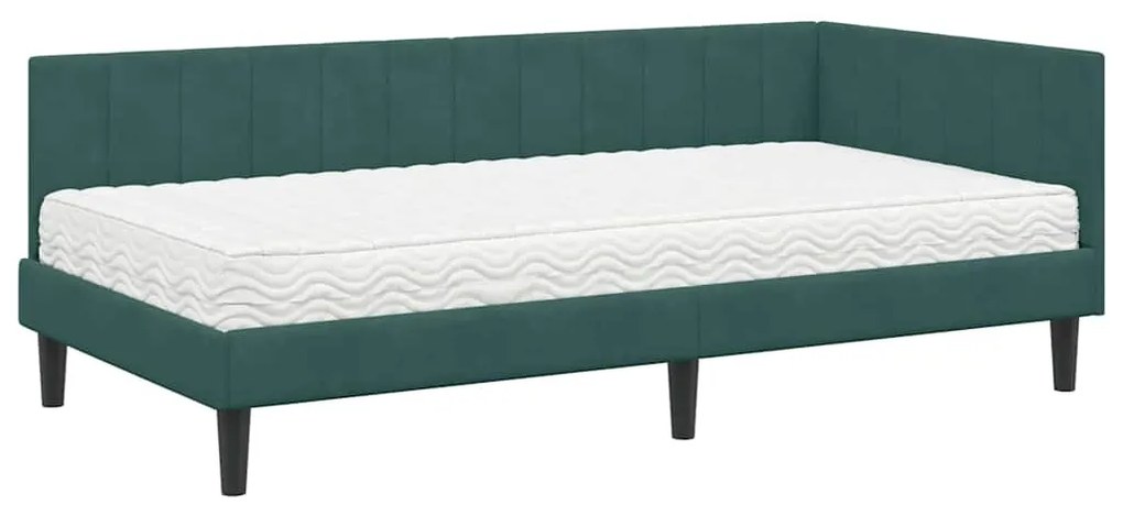 vidaXL Κρεβάτι γωνίας με στρώμα με στρώμα 2 pcs Πράσινο Βελούδο