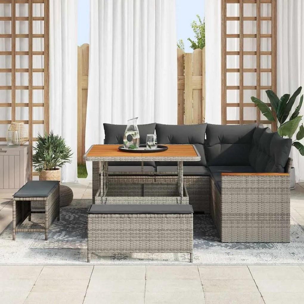 vidaXL Σετ Καναπέ Κήπου με μαξιλάρι 8 pcs Γκρι Πολυ ράταν