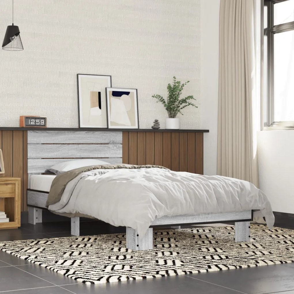 vidaXL Πλαίσιο Κρεβατιού Γκρι Sonoma 75x190 εκ. Επεξ. Ξύλο &amp; Μέταλλο