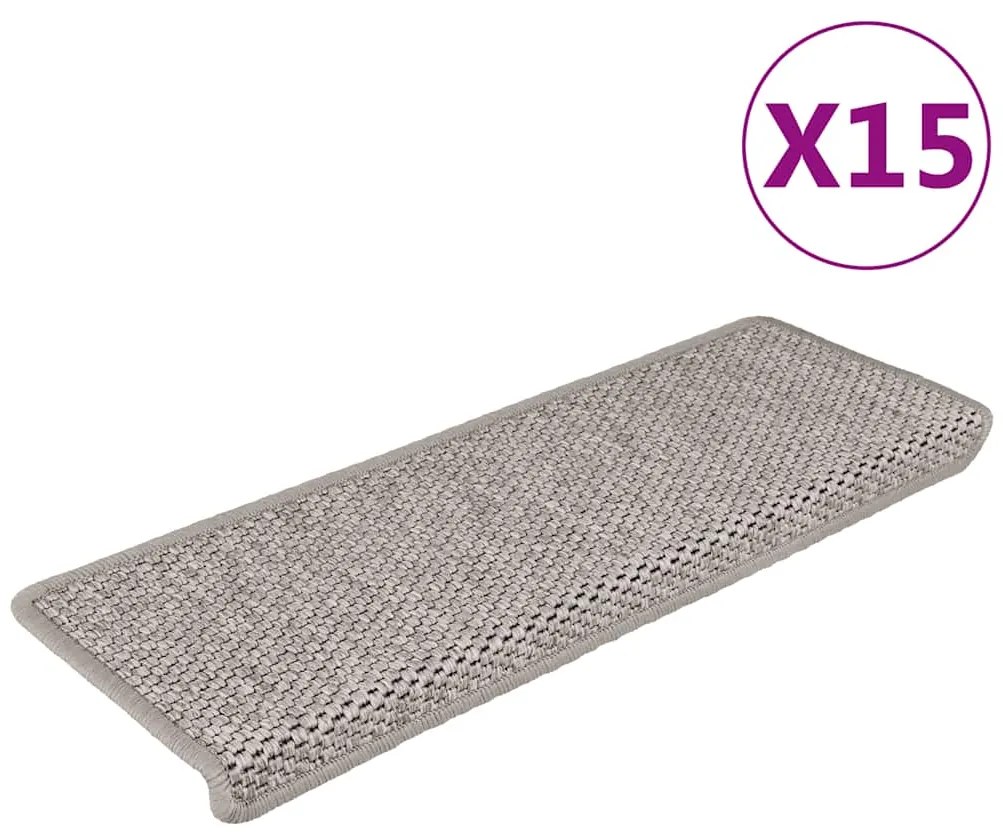 vidaXL Πατάκια Σκάλας Αυτοκόλλητα 15 τεμ. Όψη Σιζάλ Ασημί 65x21x4 εκ.