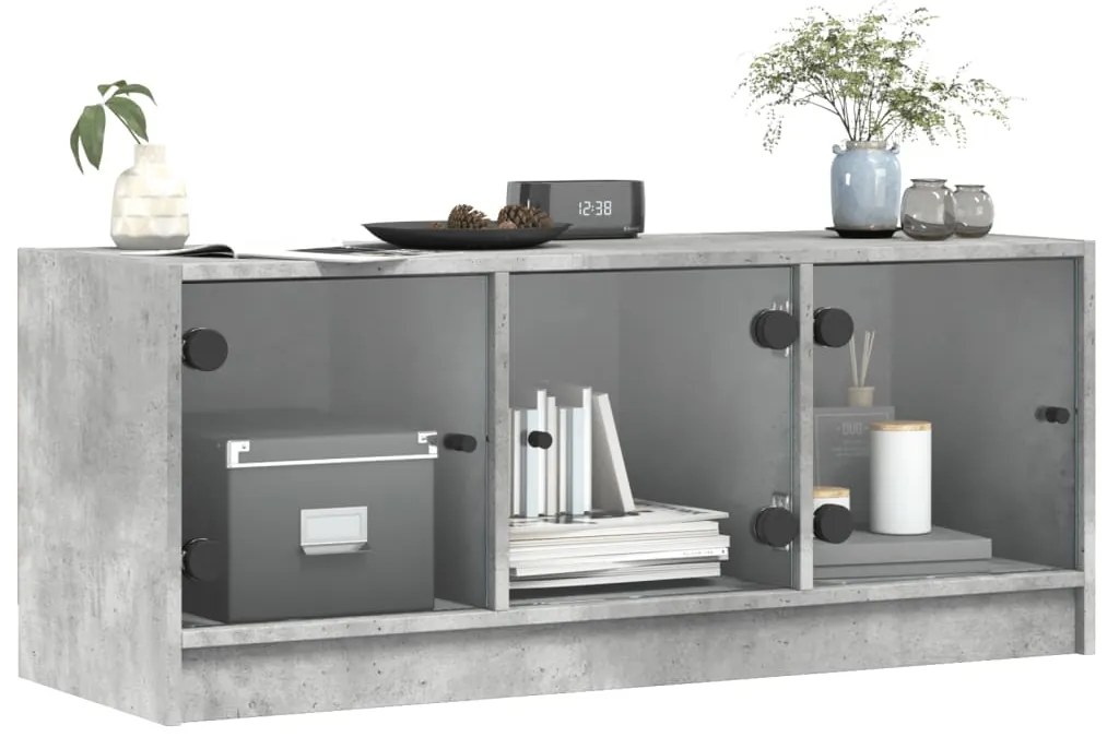 vidaXL Έπιπλο Τηλεόρασης Γκρι Σκυροδ. 102x37x42 εκ. Γυάλινες Πόρτες