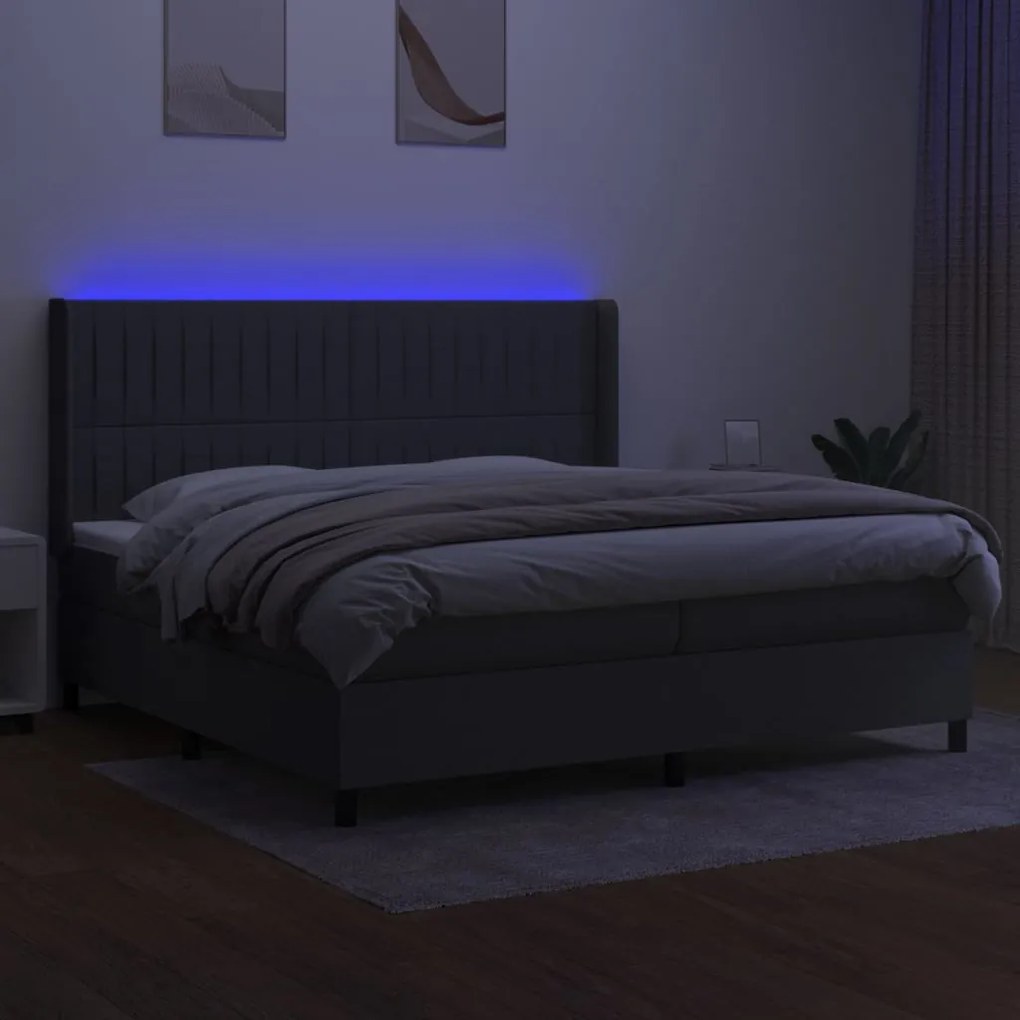 ΚΡΕΒΑΤΙ BOXSPRING ΜΕ ΣΤΡΩΜΑ &amp; LED ΣΚ.ΓΚΡΙ 200X200ΕΚ. ΥΦΑΣΜΑΤΙΝΟ 3138502