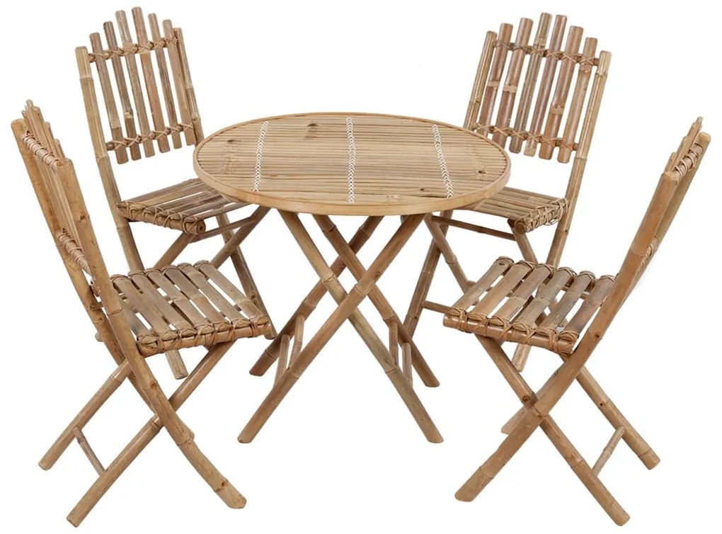 vidaXL Σετ Τραπεζαρίας Εξ. Χώρου Πτυσσόμενο 5 τεμ. Μπαμπού &amp; Μαξιλάρια