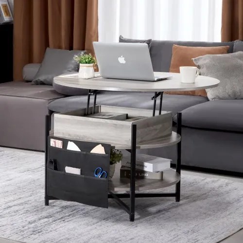 VEVOR Lift Top Coffee Table 35.3&quot; Round Coffee Table for Living Room White