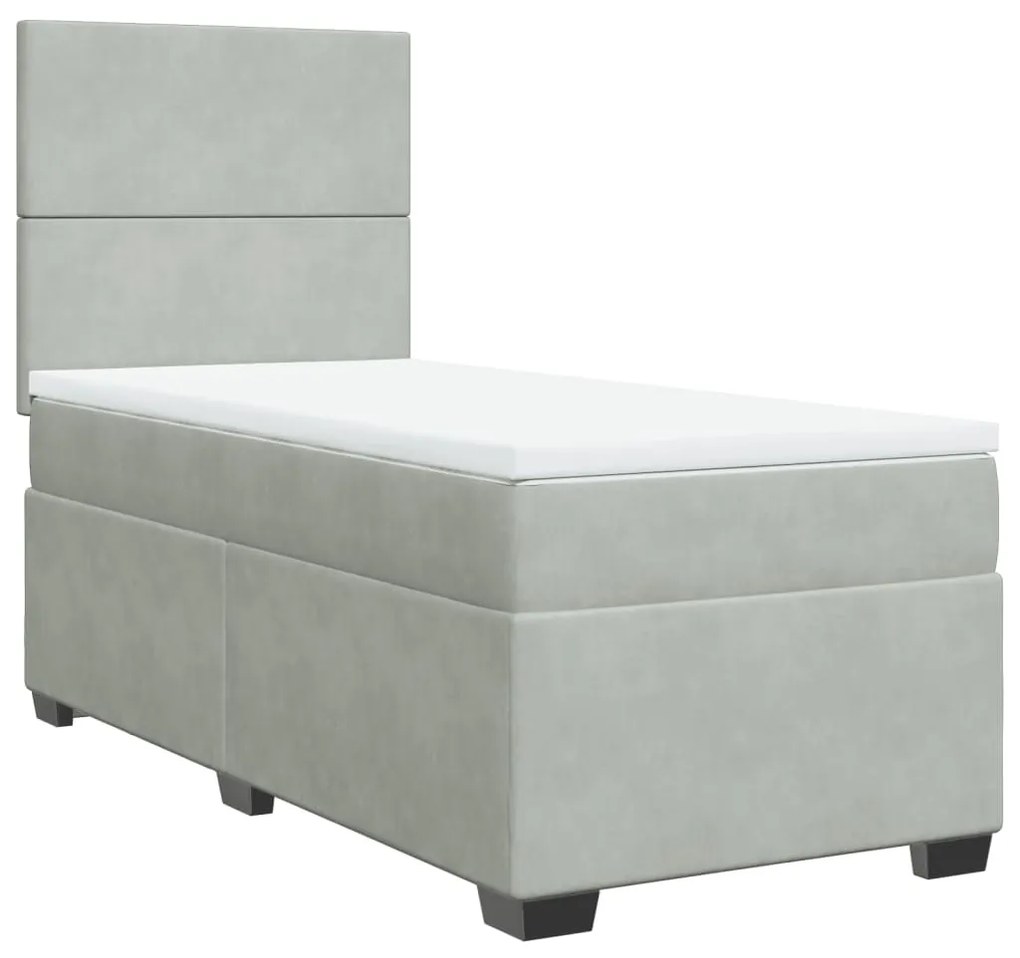 vidaXL Κρεβάτι Boxspring με Στρώμα Ανοιχτό Γκρι 90x200 εκ. Βελούδινο