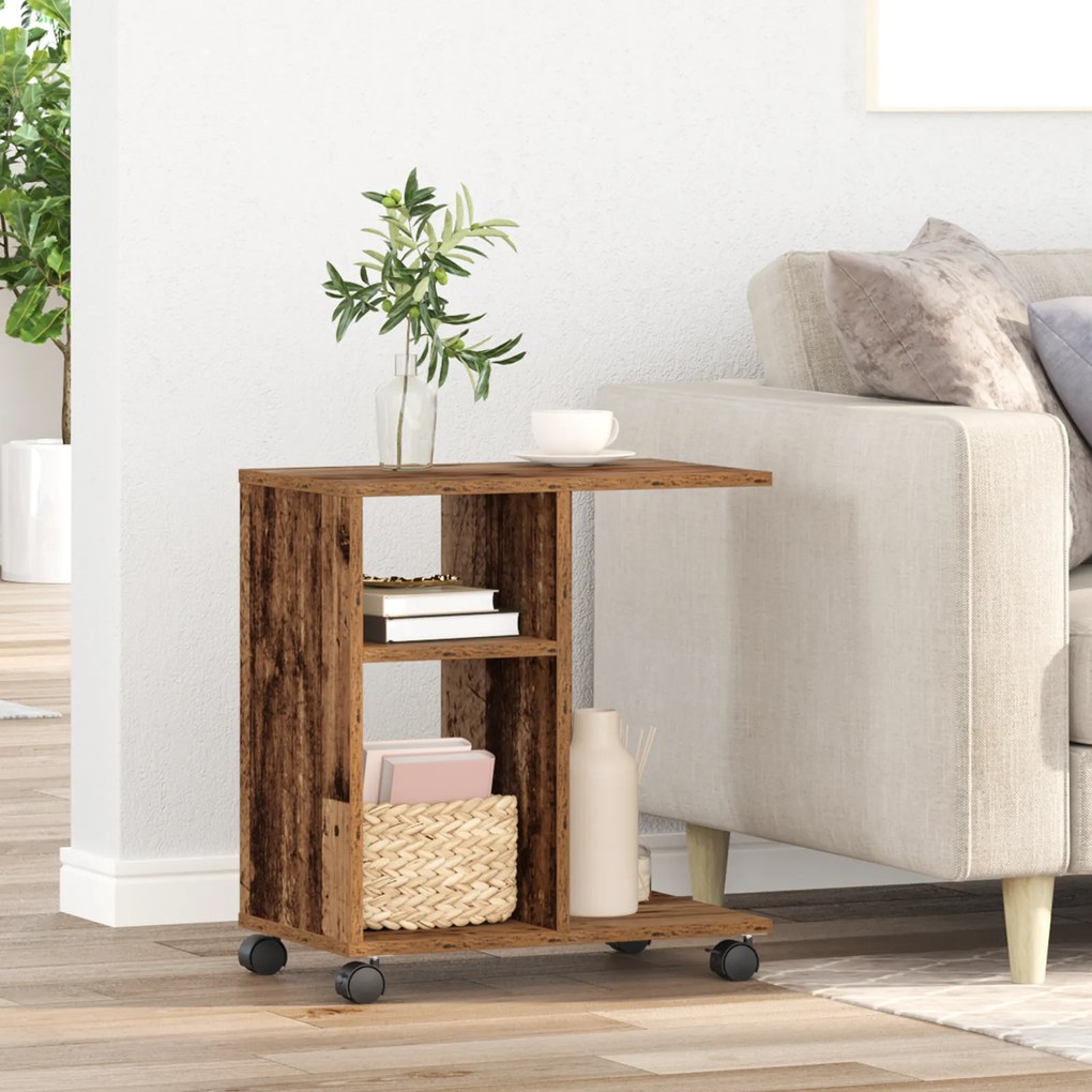 vidaXL Τραπέζι με Ρόδες από Παλιό Ξύλο 50x30x55 εκ. Φτιαγμένο από MDF