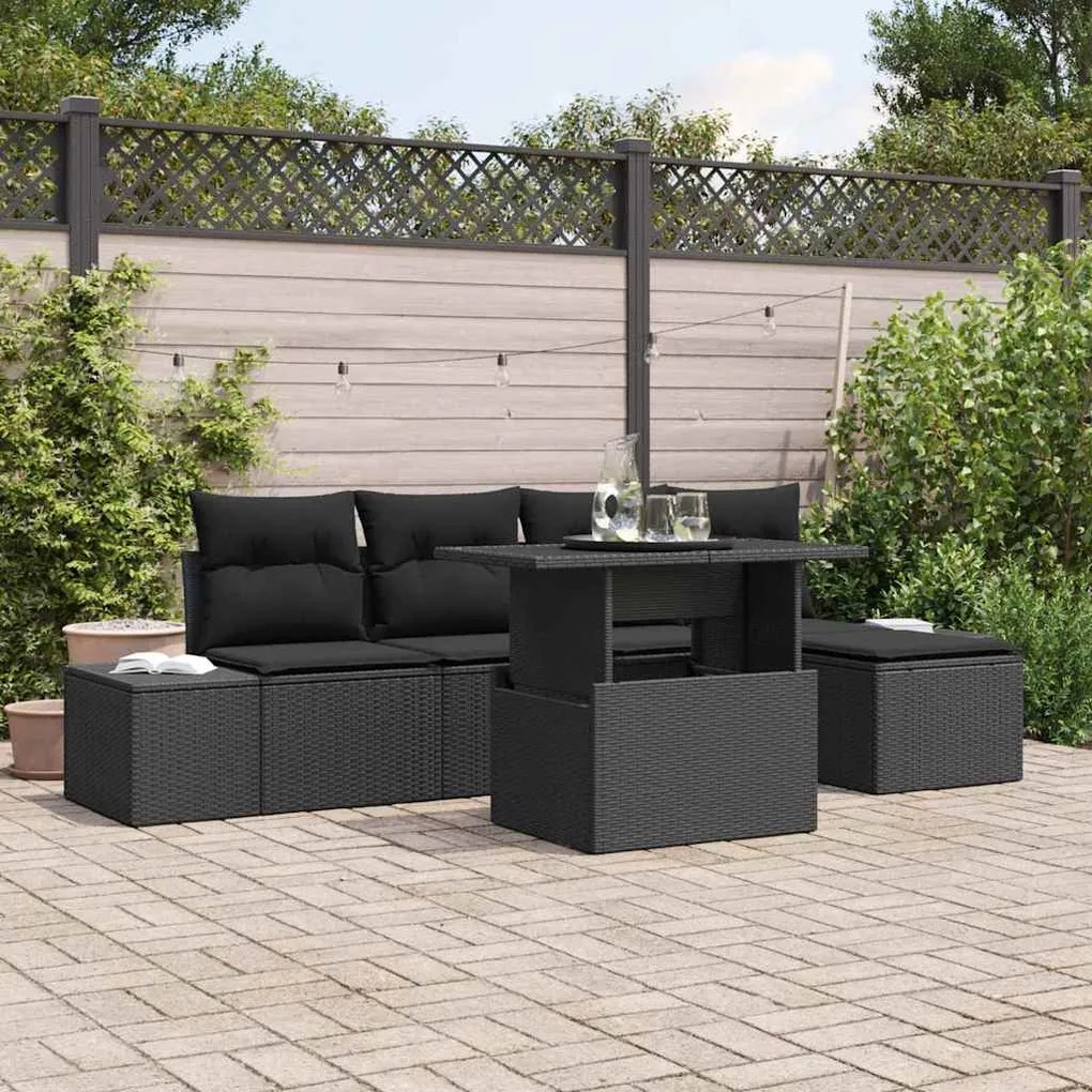 vidaXL Σετ Καναπέ Κήπου με μαξιλάρι 6 pcs Μαύρο