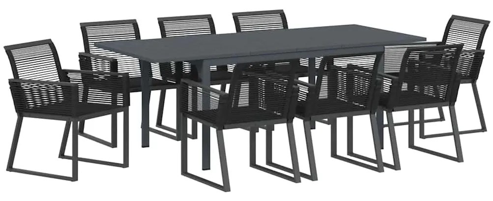 vidaXL Σέτ φαγητού για κήπο 9 pcs Μαύρο Πολυ ράταν