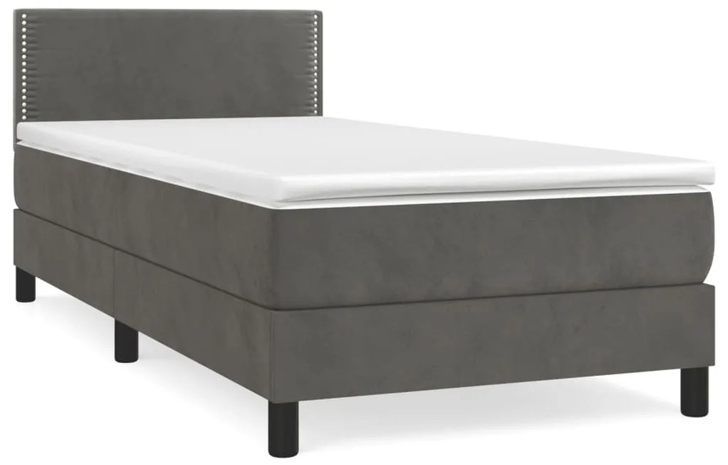 vidaXL Κρεβάτι Boxspring με Στρώμα Σκούρο Γκρι 90x190 εκ. Βελούδινο