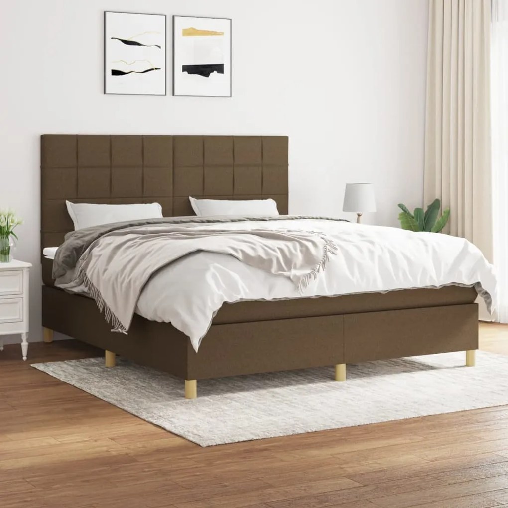 vidaXL Κρεβάτι Boxspring με Στρώμα Σκούρο Καφέ 160x200 εκ Υφασμάτινο
