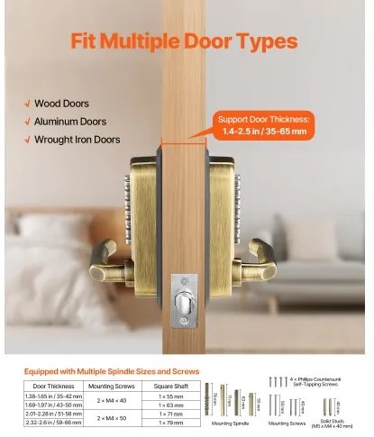 VEVOR Mechanical Keyless Entry Door Lock 14 Key Mechanical Door Lock Waterproof