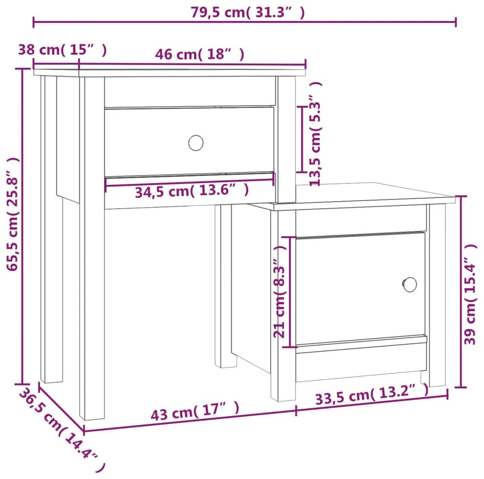 vidaXL Κομοδίνο Μαύρο 79,5 x 38 x 65,5 εκ. από Μασίφ Ξύλο Πεύκου