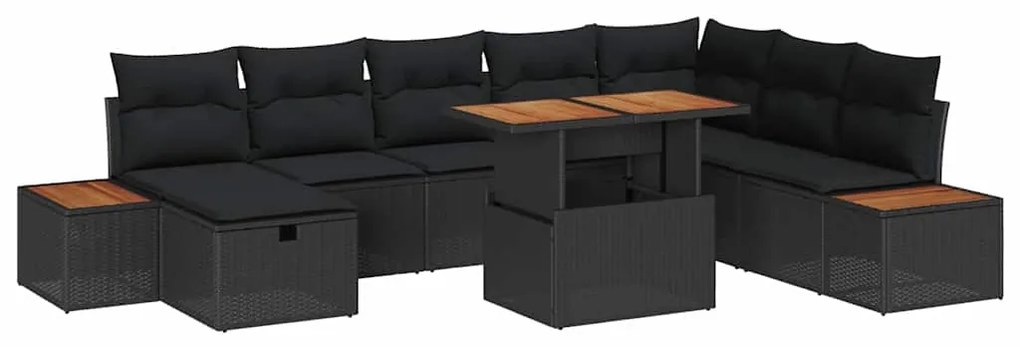 vidaXL Σετ Καναπέ Κήπου με μαξιλάρι 9 pcs Μαύρο Πολυ ράταν