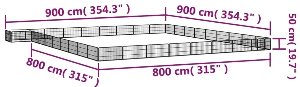 vidaXL Παρκοκρέβατο Σκύλου 36 Πάνελ Μαύρο 100x50εκ Ατσάλι Βαφή Πούδρας