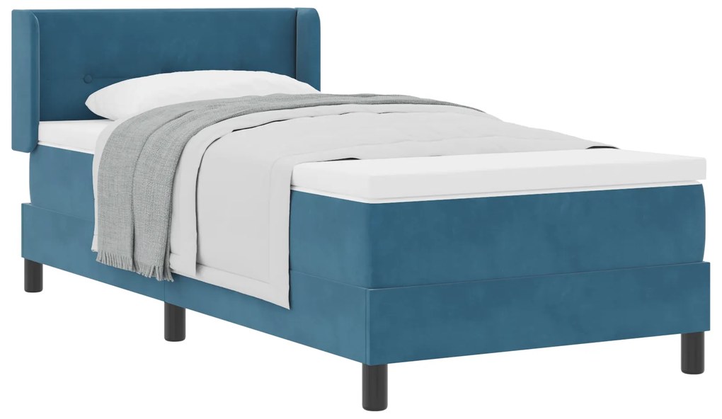 vidaXL Κρεβάτι Box Spring με Στρώμα Σκούρο Μπλε 90x200 εκ Βελούδο