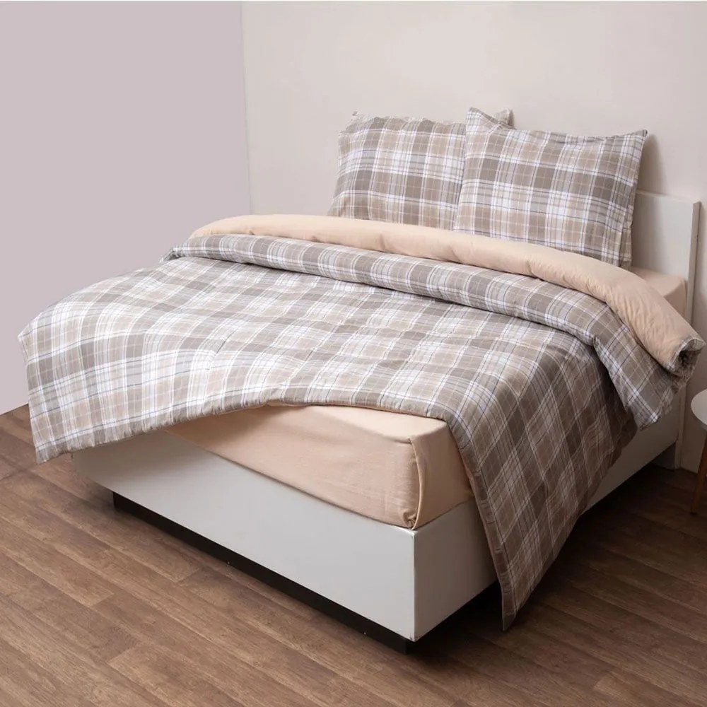 Σεντόνια 2551 Φανελένια (Σετ 4τμχ) Beige Viopros Υπέρδιπλo 230x270cm 100% Βαμβακερή Φανέλα