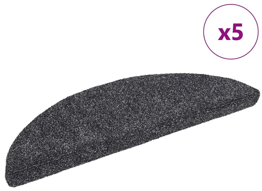 vidaXL Πατάκια Σκάλας Αυτοκόλ. 5 τεμ. Σκ. Γκρι 56x17x3 εκ Βελονιασμένα