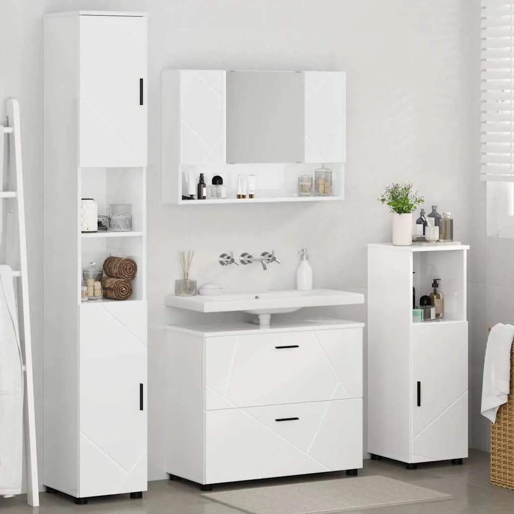 vidaXL Σετ Επίπλων Μπάνιου 4 pcs Γυαλιστερό λευκό 30 x 35 x 192 εκ.