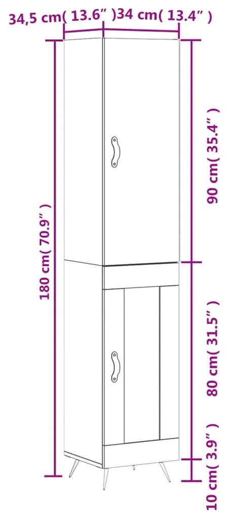 Μπουφές Sonoma Γκρι 34,5 x 34 x 180 εκ. από Επεξεργασμένο Ξύλο - Γκρι