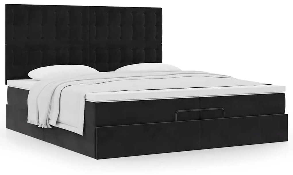 vidaXL Οθωμανικό κρεβάτι με στρώματα Μαύρο 200x200cm Velvet