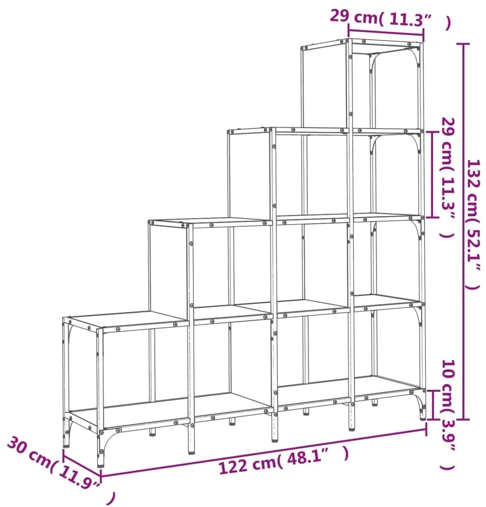 Βιβλιοθήκη Καπνιστή Δρυς 122x30x132 εκ. Επεξεργ. Ξύλο &amp; Μέταλλο - Καφέ