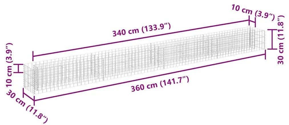vidaXL Συρματοκιβώτιο-Γλάστρα Υπερυψωμένη 360x30x30 εκ. Γαλβ. Χάλυβας