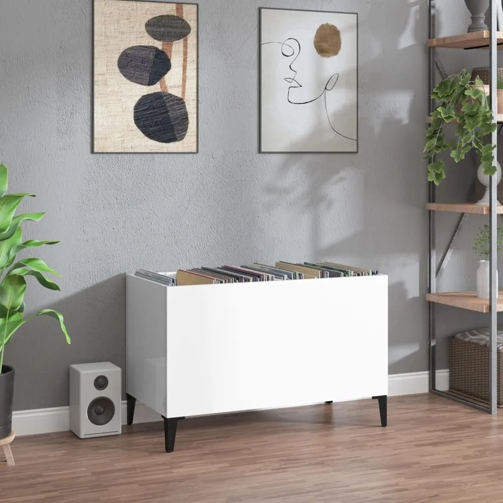 vidaXL Δισκοθήκη Γυαλιστερή Λευκή 74,5x38x48 εκ. Επεξεργασμένο Ξύλο