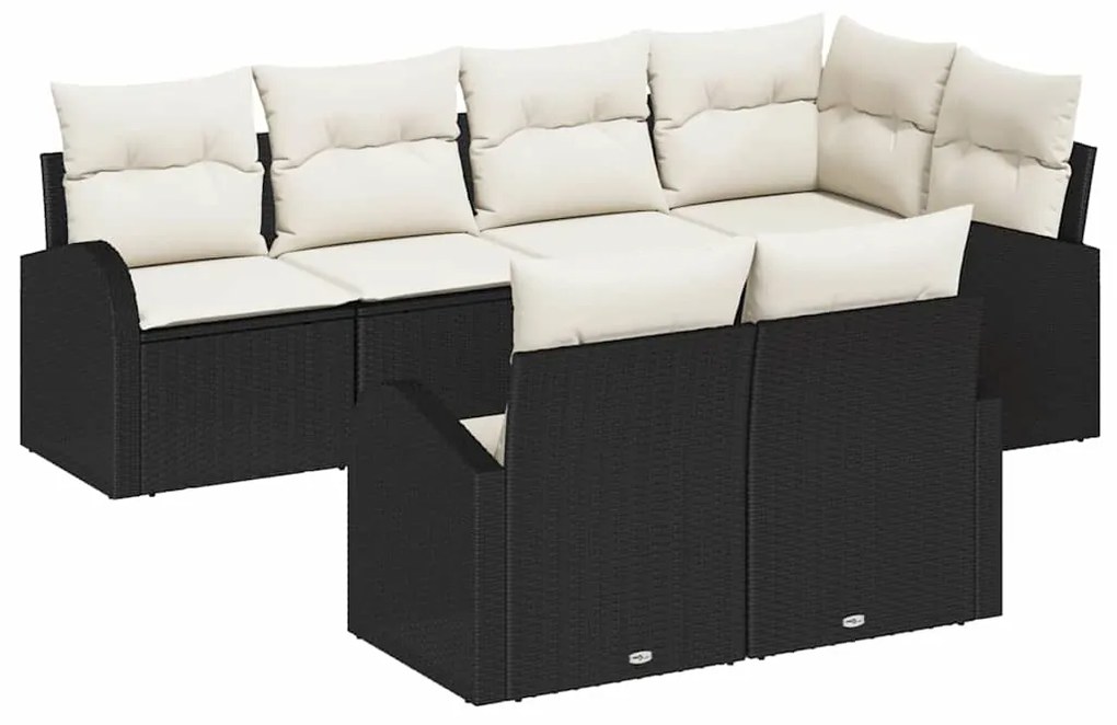 vidaXL Σετ Καναπέ Κήπου με μαξιλάρι 7 pcs Μαύρο Πολυ ράταν