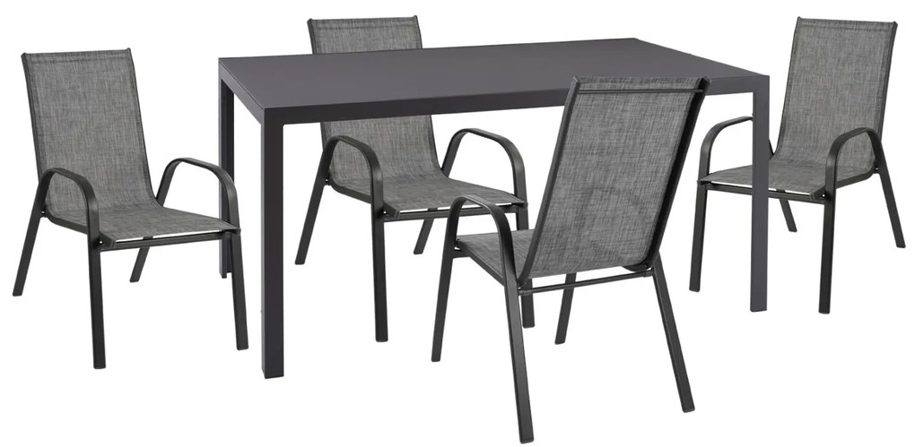 Σετ Κήπου Τραπεζαρία LEOFER 5 τεμ Γκρί Μεταλλικό με Τραπέζι 150x90x75 εκ. &amp; 4 Καρέκλες