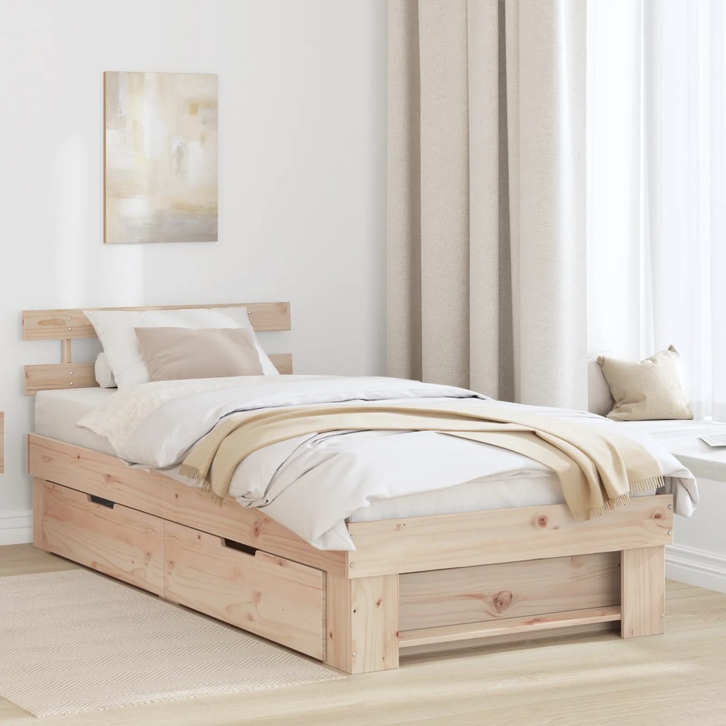 vidaXL Σκελετός Κρεβατιού Καφέ 90 x 190 cm Μασίφ ξύλο πεύκου