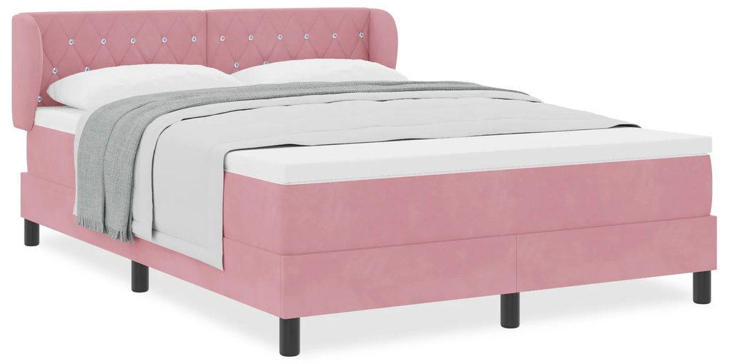 vidaXL Κρεβάτι Box Spring με Ροζ Μαξιλάρι 140x190 εκ. Βελούδο
