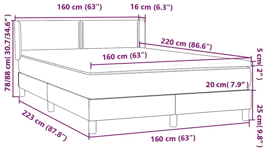 Κρεβάτι Boxspring με Στρώμα Ανοιχτό Γκρι 160x220 εκ. Βελούδινο - Γκρι