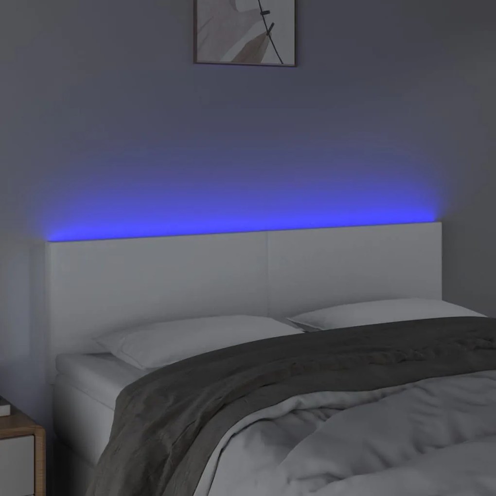 Κεφαλάρι Κρεβατιού LED Λευκό 144x5x78/88 εκ. Συνθετ. Δέρμα - Λευκό