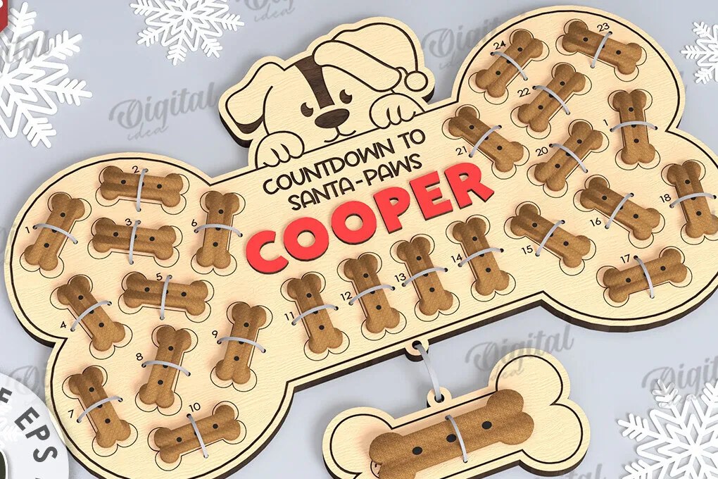Intra απο ξύλο plywood  Χρώμα wenge 3mm-4mm πάχος - Dog Advent Calendar με λέιζερ Δίασταση 30x20 cm INTRAFABR-76693946